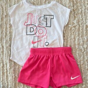 Nike White Graphic Tee and Hot Pink Shorts Set